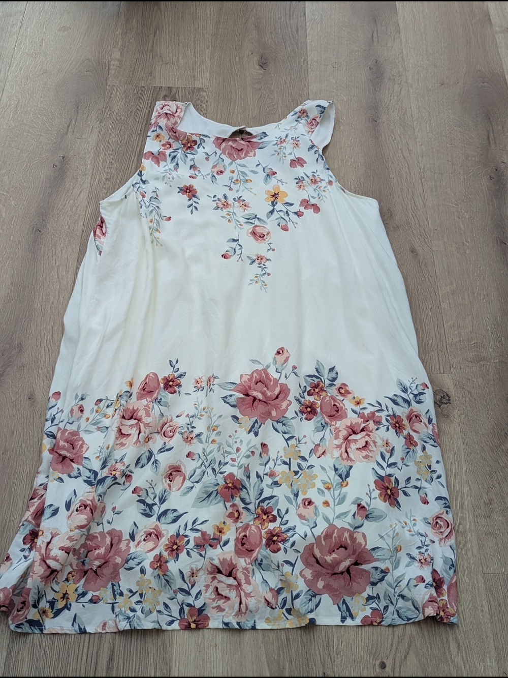 Xhilaration Cream Midi Dress with Pink Rose Floral Border